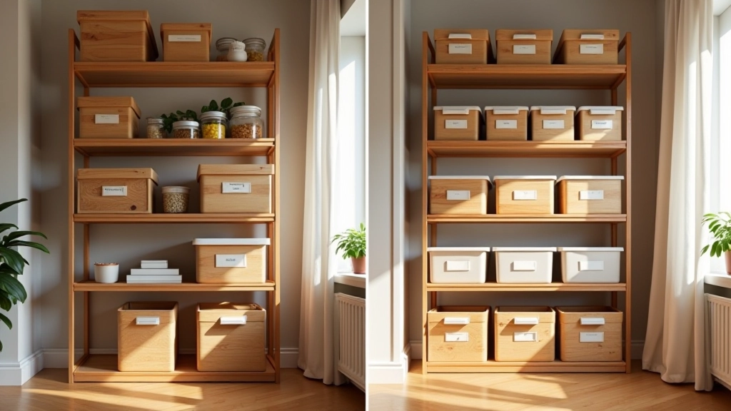 Successful apartment storage transformation showing organized shelving and functional layout