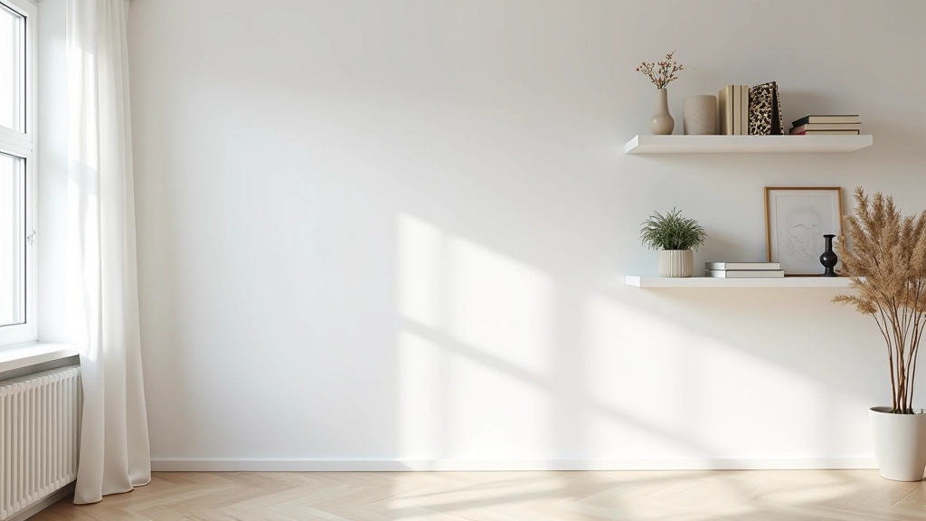 Living room with wall-mounted floating shelves