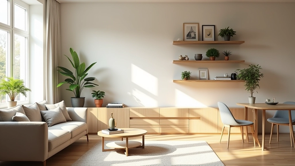Organized modern apartment with smart storage solutions and calm interior design