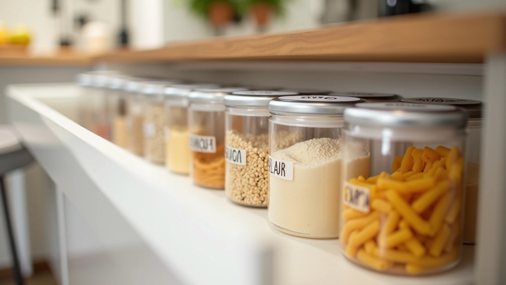 Kitchen drawer with transparent containers organized by food type